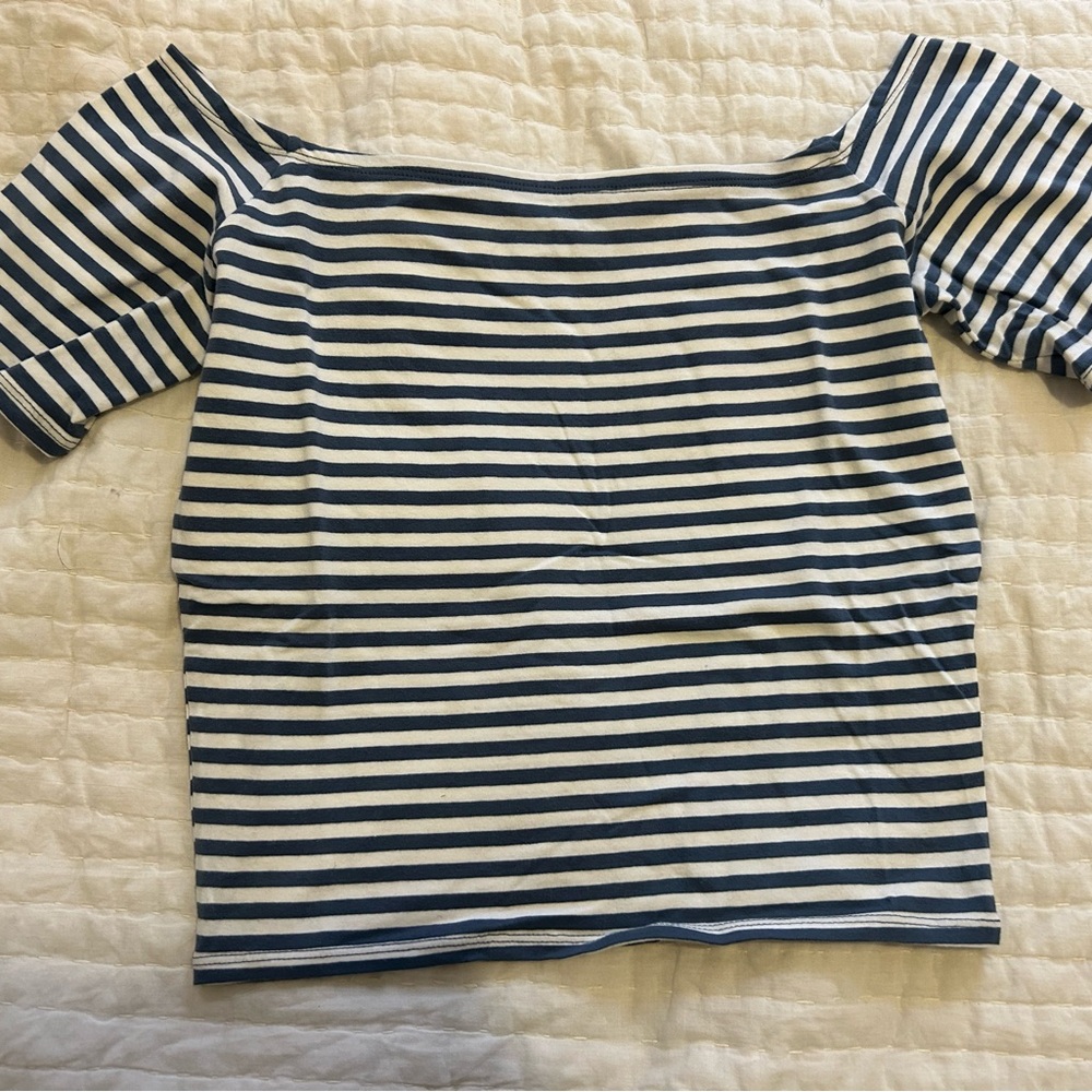Abercrombie & Fitch Black Striped Off the Shoulder Top